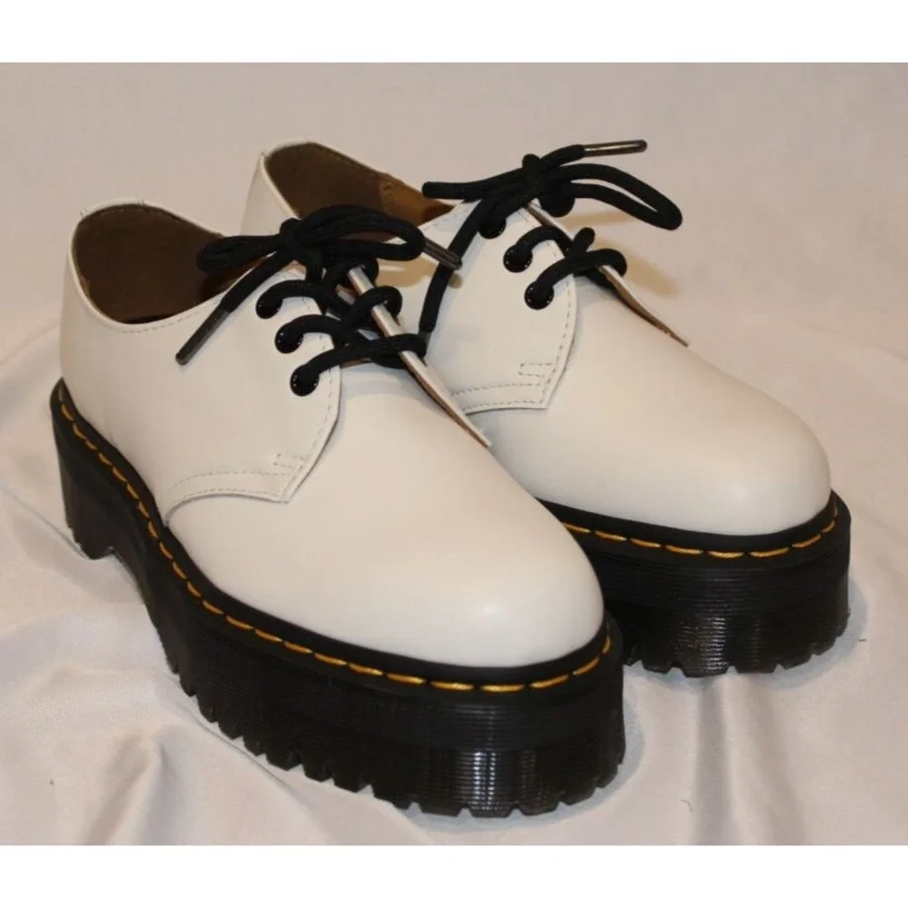 NIB DR‎ MARTENS Women's 1461 Quad Smooth Leather Platform Oxfords White Sz 7 NIB